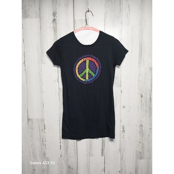 LIQUID BLUE PEACE SIGN WOMENS FITTED T-SHIRT BLACK MEDIUM - Picture 1 of 5